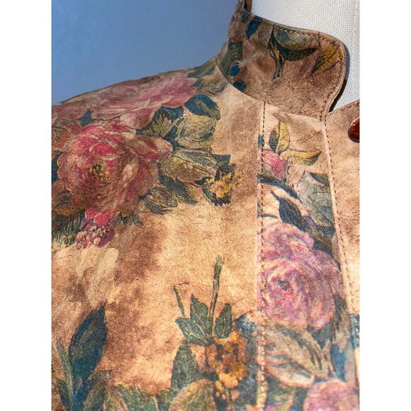 VS2 Women’s Genuine Suede Floral Jacket size S Snap Front Stand Collar Shacket - Picture 3 of 12